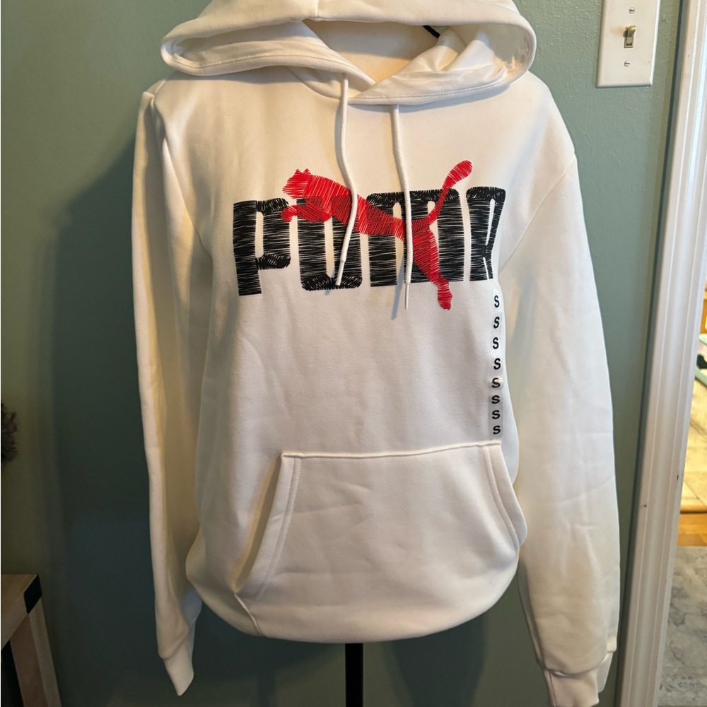 PUMA Men's White Hoodie with Red Logo